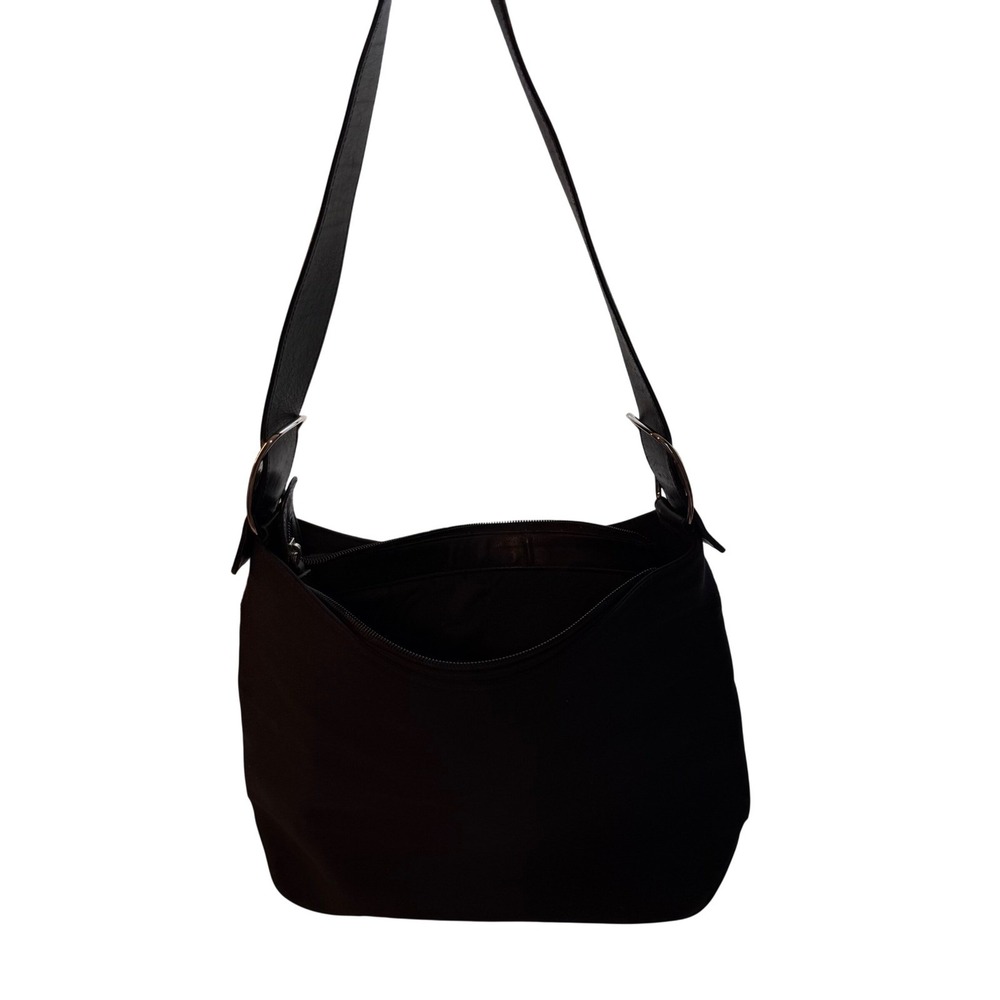 Salvatore Ferragamo Black Canvas Leather Hobo Shoulder Bag Italy